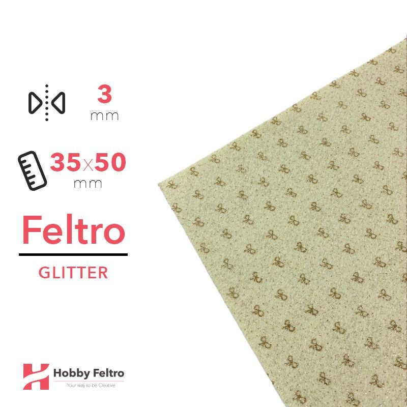 Feltro Glitterato fiocchetti Avorio 3mm 35x50cm COD.RIBBON4