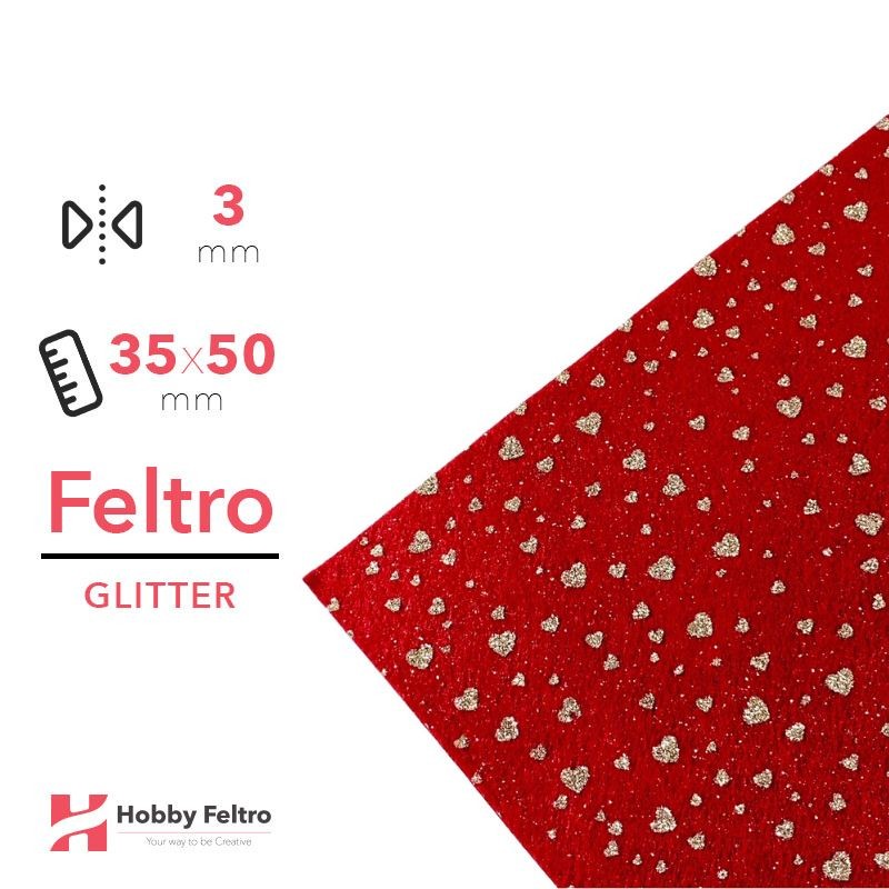 Feltro Glitterato cuori Rosso 3mm 35x50cm COD.HEARTH2