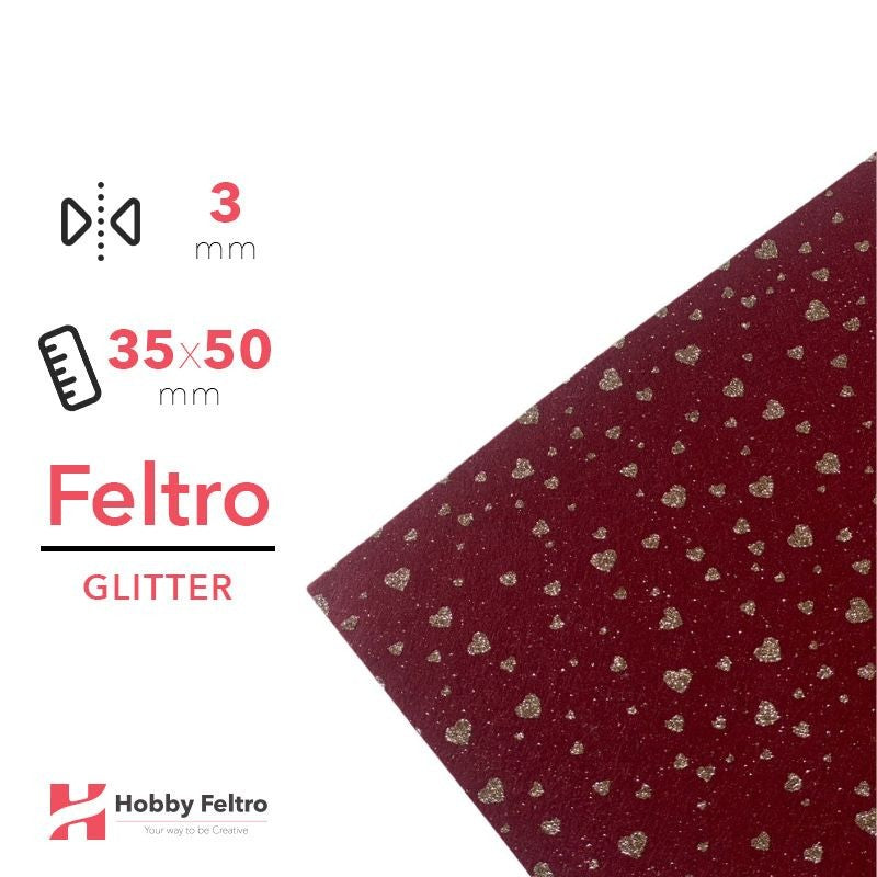 Feltro Glitterato cuori Bordeaux 3mm 35x50cm COD.HEARTH1