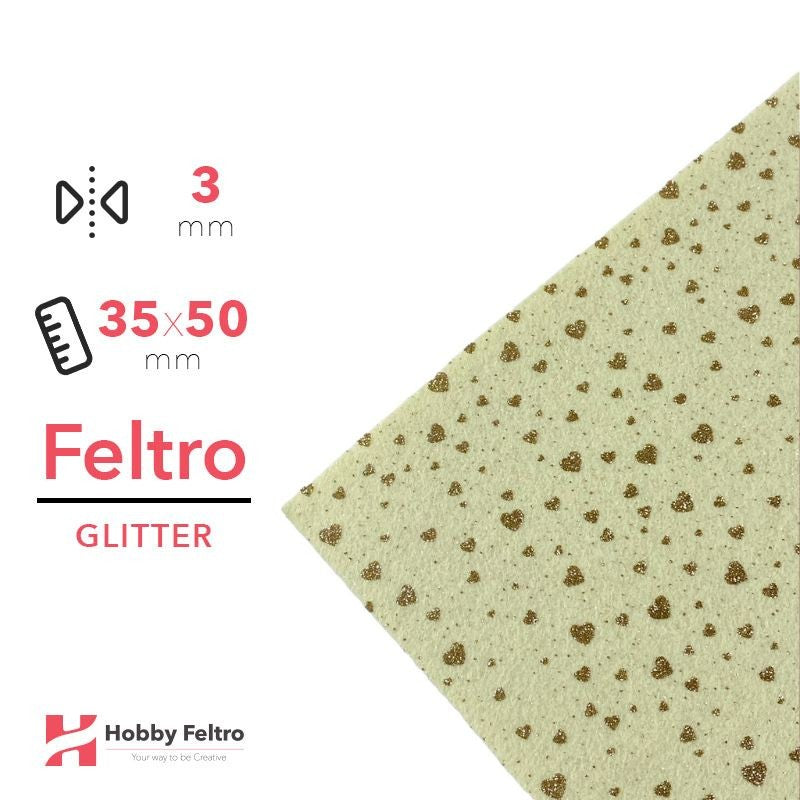 Feltro Glitterato cuori Avorio 3mm 35x50cm COD.HEARTH4