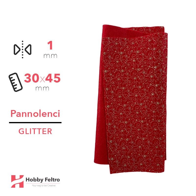 Pannolenci Glitter cuoricini Rosso 30x45cm 1mm COD.VINE2