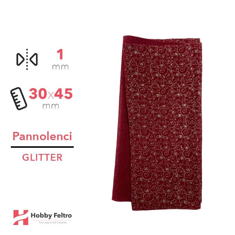 Pannolenci Glitter cuoricini Bordeaux 30x45cm 1mm COD.VINE1