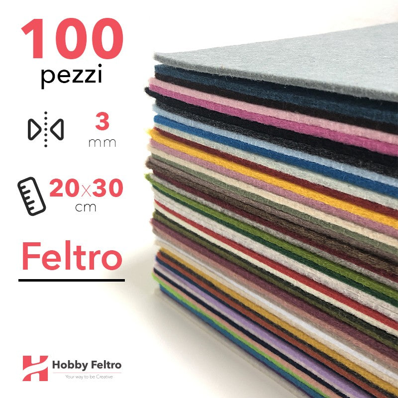 Kit Risparmio Feltro Tinta Unita 20x30cm 3mm 100 pezzi