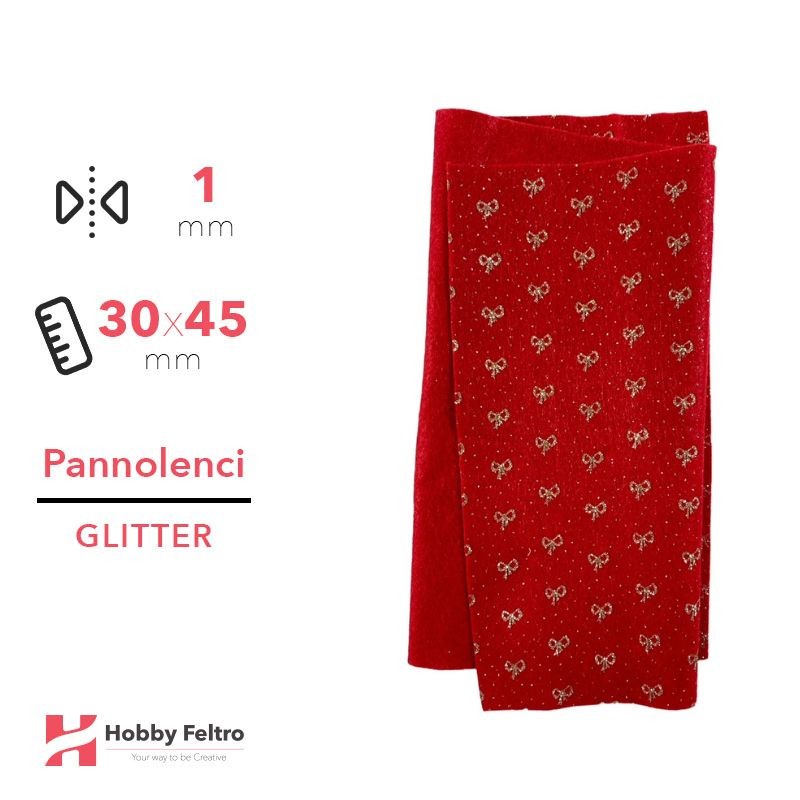 Pannolenci Glitter fiocchetto Rosso Natale 30x45cm 1mm COD.RIBBON2