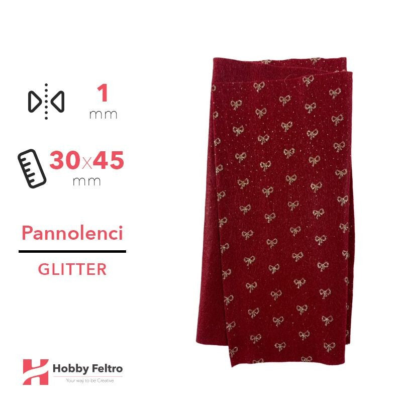 Pannolenci Glitter fiocchetto Bordeaux 30x45cm 1mm COD.RIBBON1