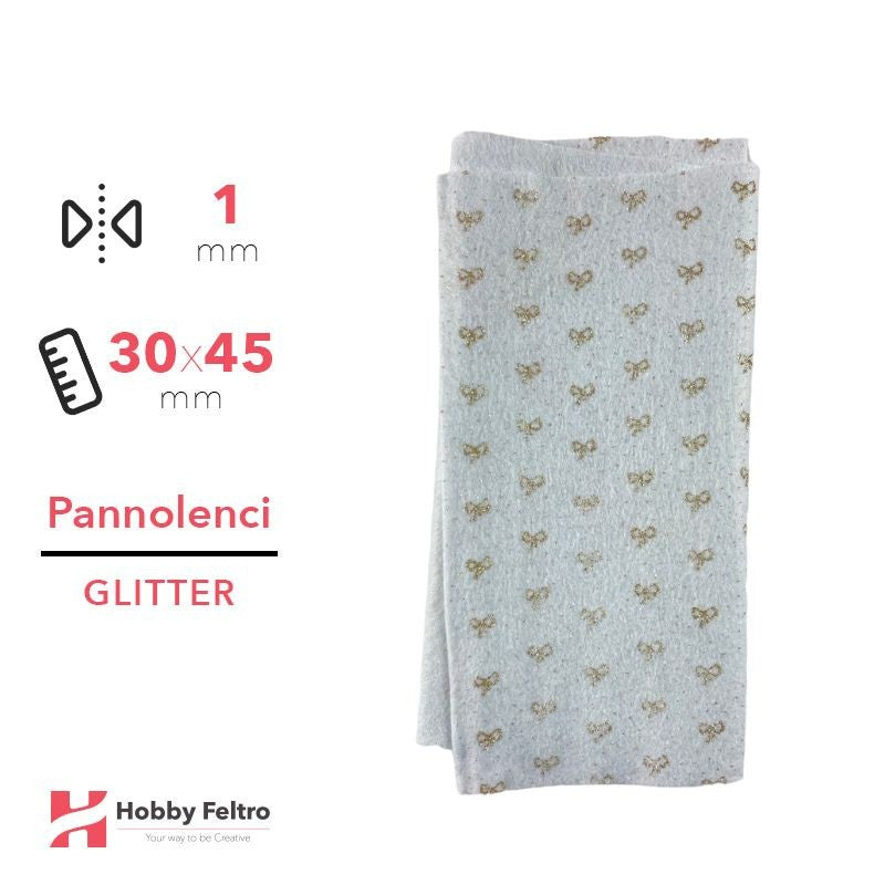 Pannolenci Glitter fiocchetto Bianco 30x45cm 1mm COD.RIBBON3