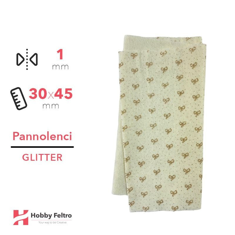 Pannolenci Glitter fiocchetto Avorio 30x45cm 1mm COD.RIBBON4