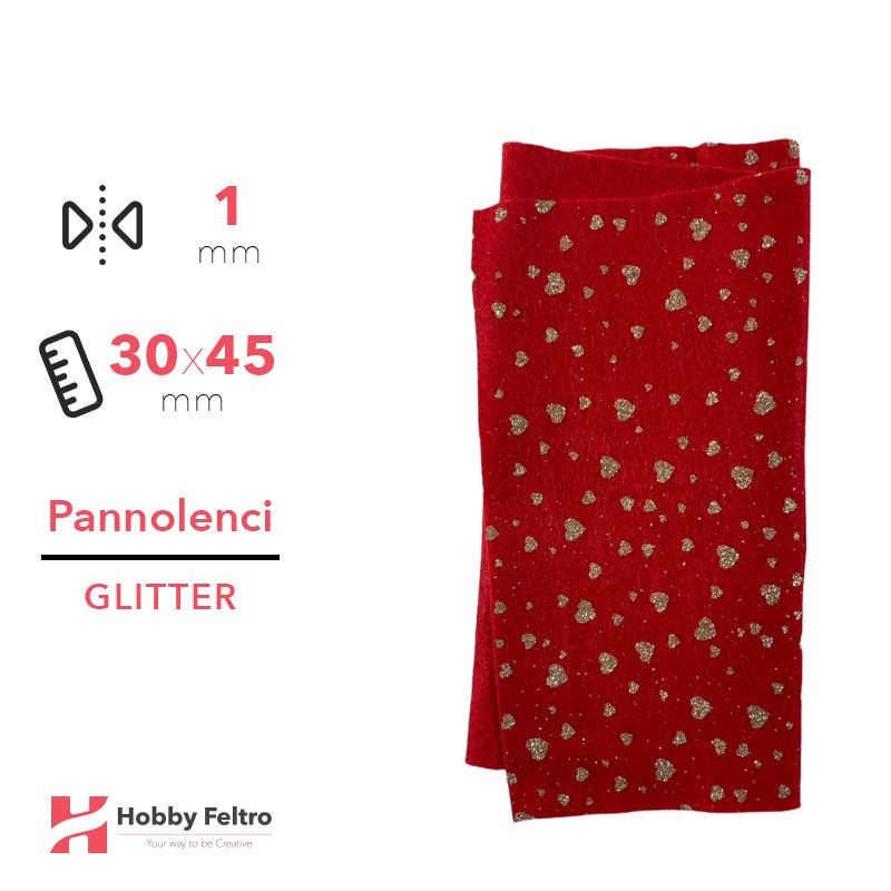 Pannolenci Glitter Cuore Rosso Natale 30x45cm 1mm COD.HEARTH2