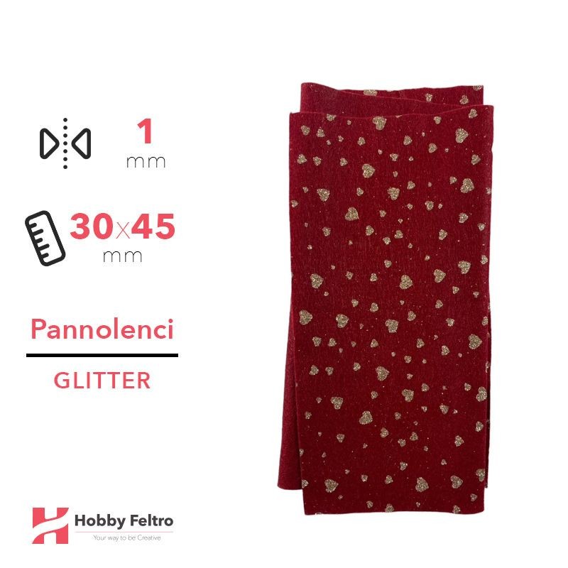 Pannolenci Glitter Cuore Bordeaux 30x45cm 1mm COD.HEARTH1