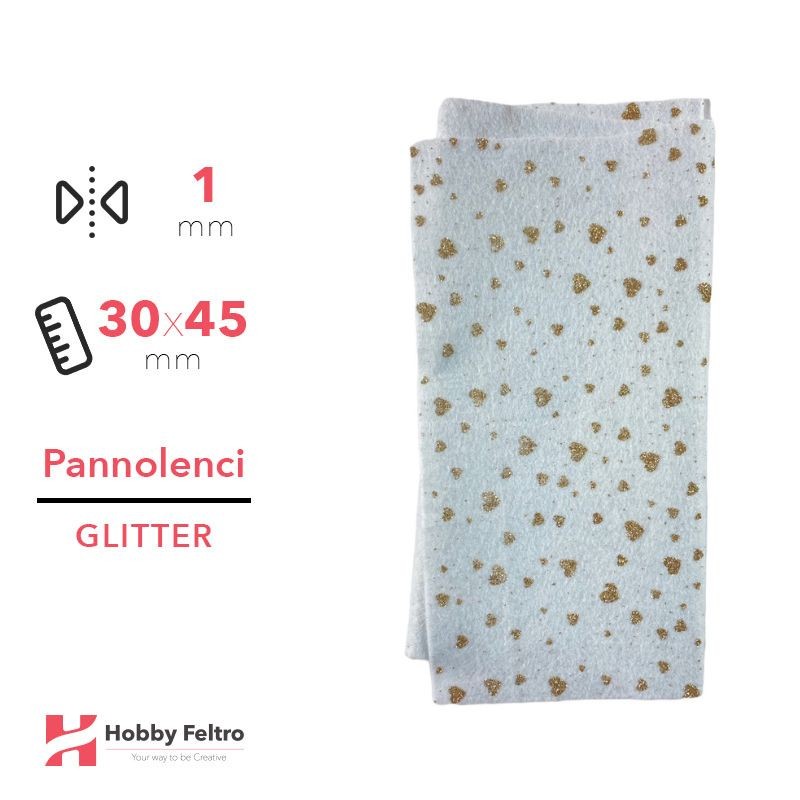 Pannolenci Glitter Cuore Bianco 30x45cm 1mm COD.HEARTH3