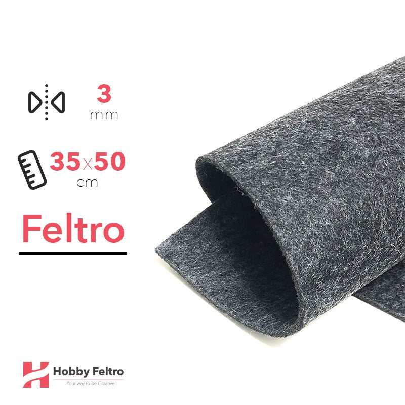 Feltro 35x50cm 3mm Misto Nero Grigio Lana COD.34