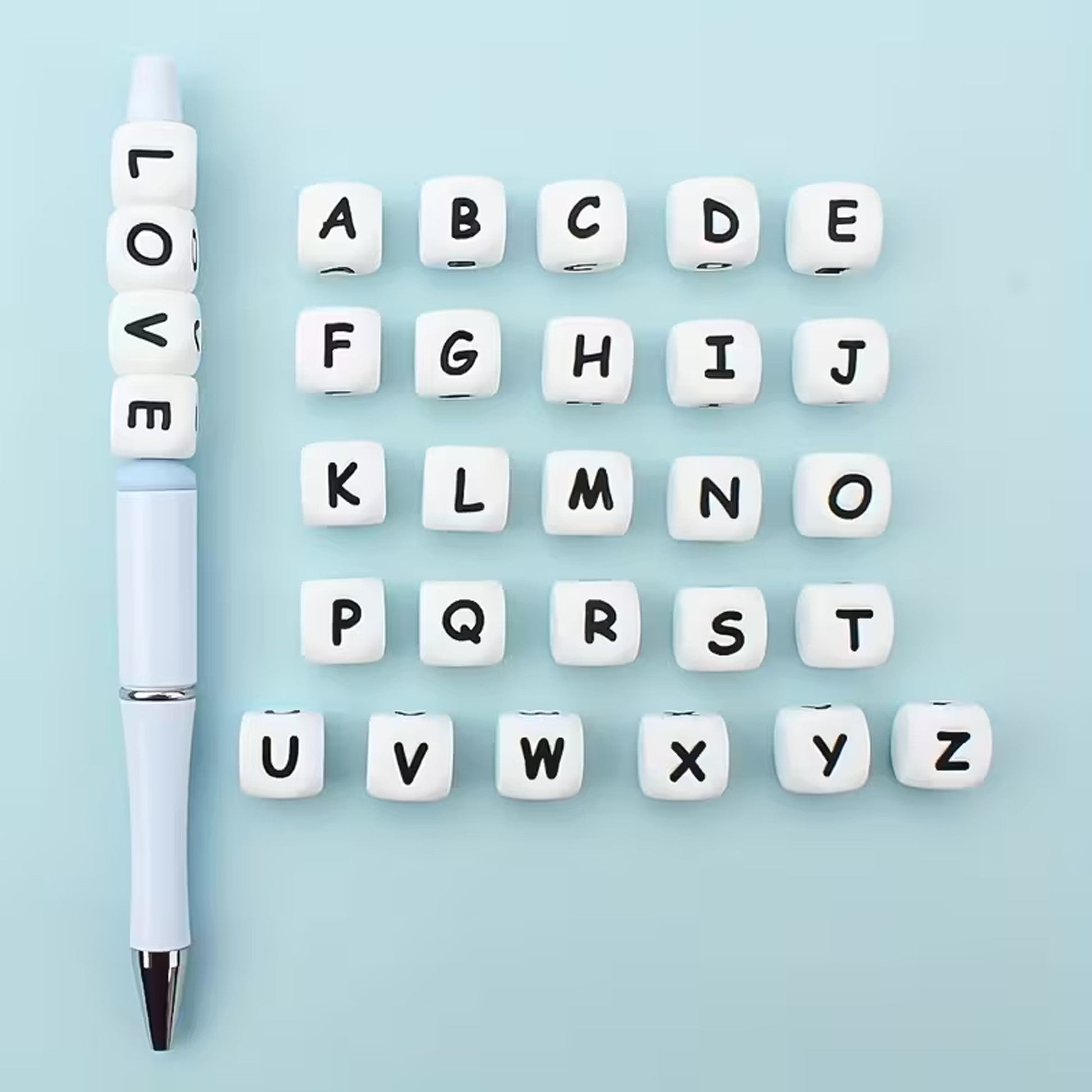 penna con lettere in silicone con-scritta love alfabeto in silicone