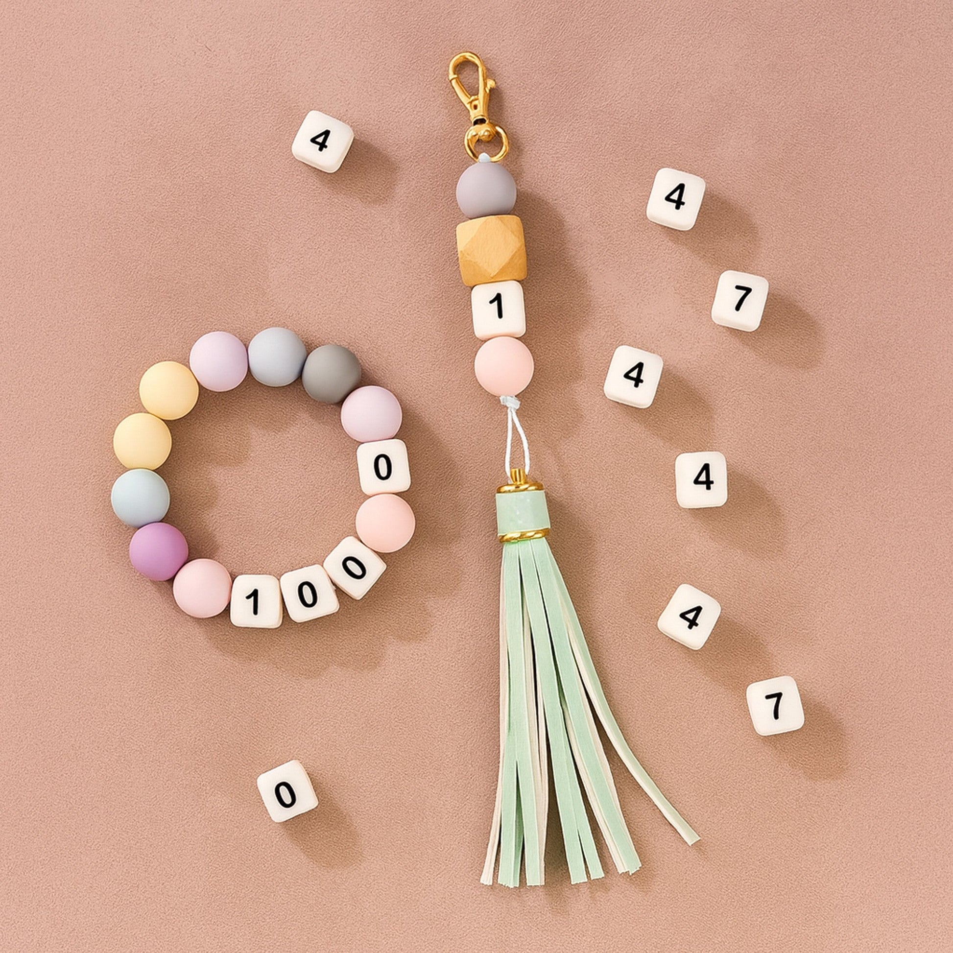 portachiavi con perle in silicone-numeri personalizzabili