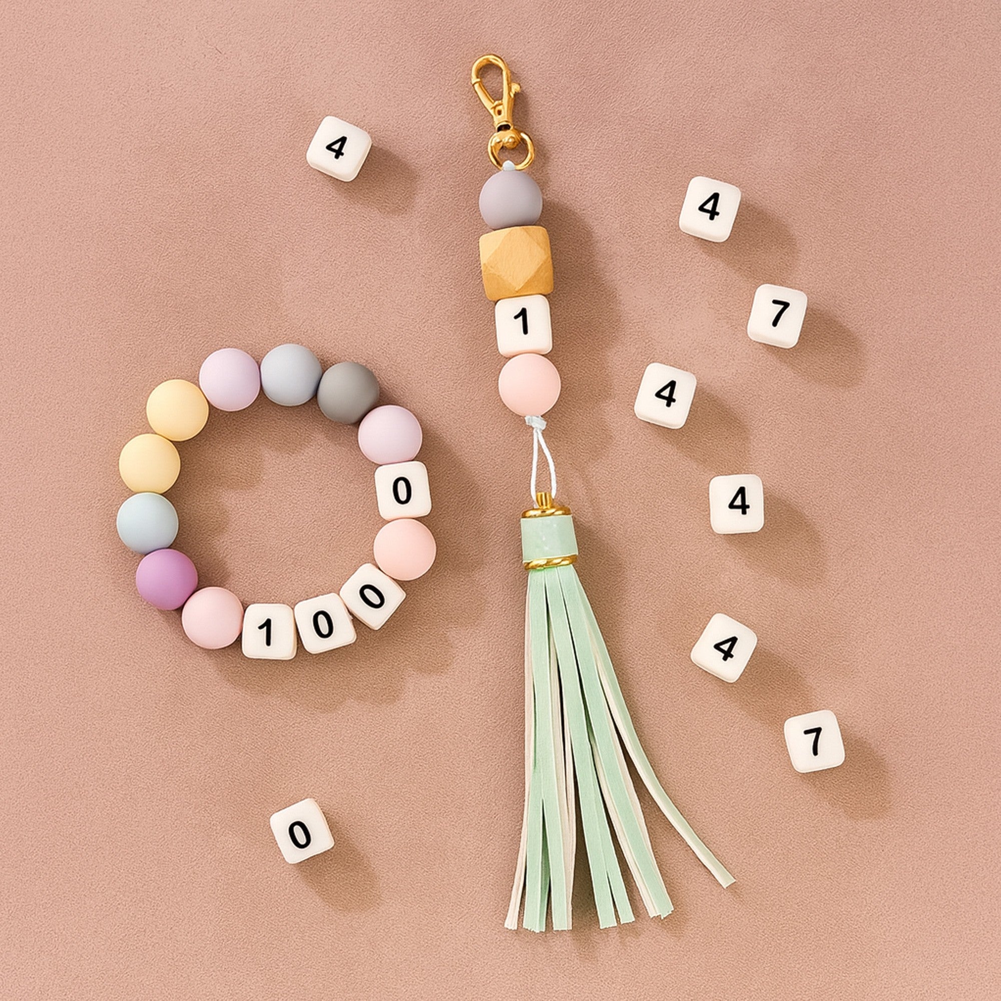 portachiavi con perle in silicone-numeri personalizzabili