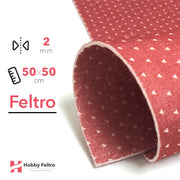 Feltro Stampato Fantasia 50x50cm 2mm Sfondo Rosso Cuori Bianchi COD.11