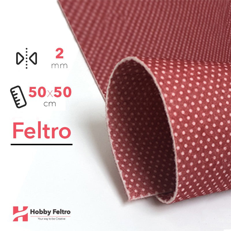 Feltro Stampato Fantasia 50x50cm 2mm Sfondo Rosso Pallini Bianchi COD.10