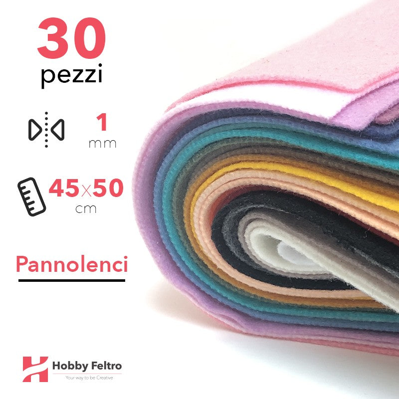 Kit Risparmio Pannolenci Tinta Unita 45x50cm 1mm 30 pezzi