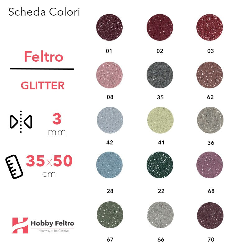 Kit Risparmio Feltro Glitter 35x50cm 3mm 50 pezzi