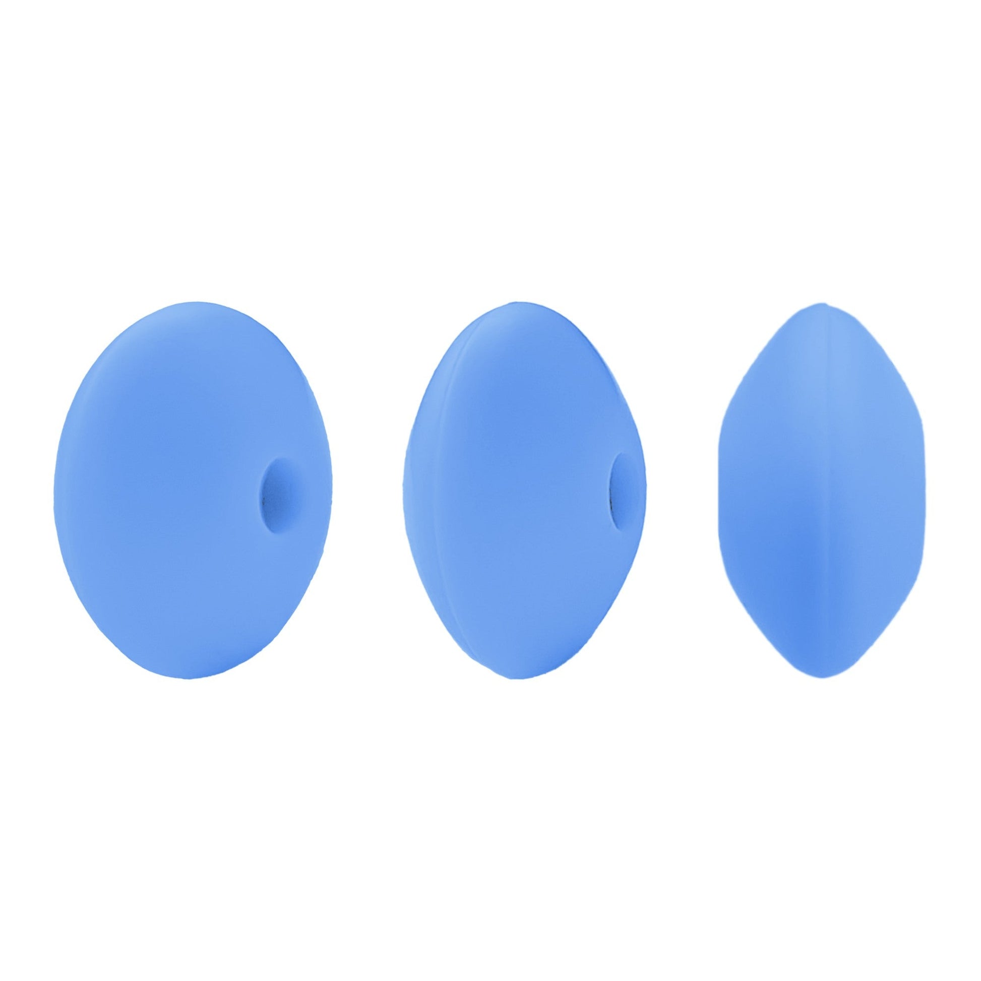 perlina schiacciata separatore 12x7mm in silicone alimentare dentizione celeste scuro
