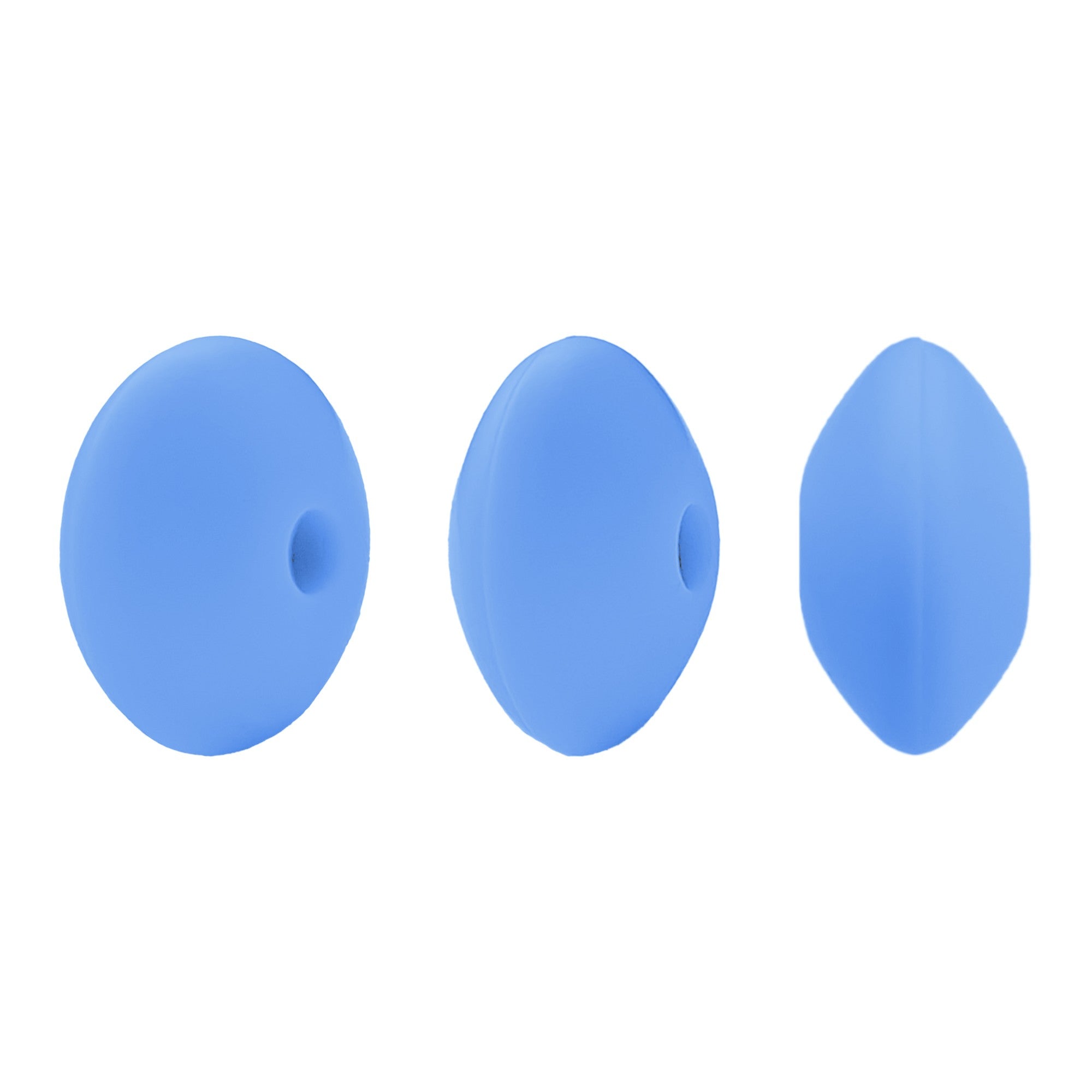 perlina schiacciata separatore 12x7mm in silicone alimentare dentizione celeste scuro