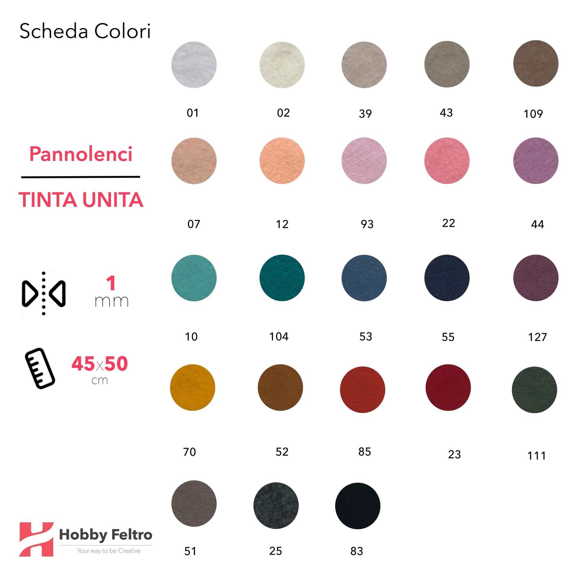 Kit Risparmio Pannolenci Tinta Unita 45x50cm 1mm 50 pezzi