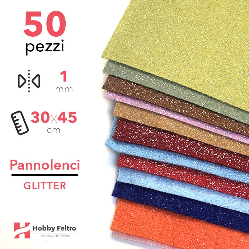 Kit Risparmio Pannolenci Glitter 30x45cm 1mm 50 pezzi