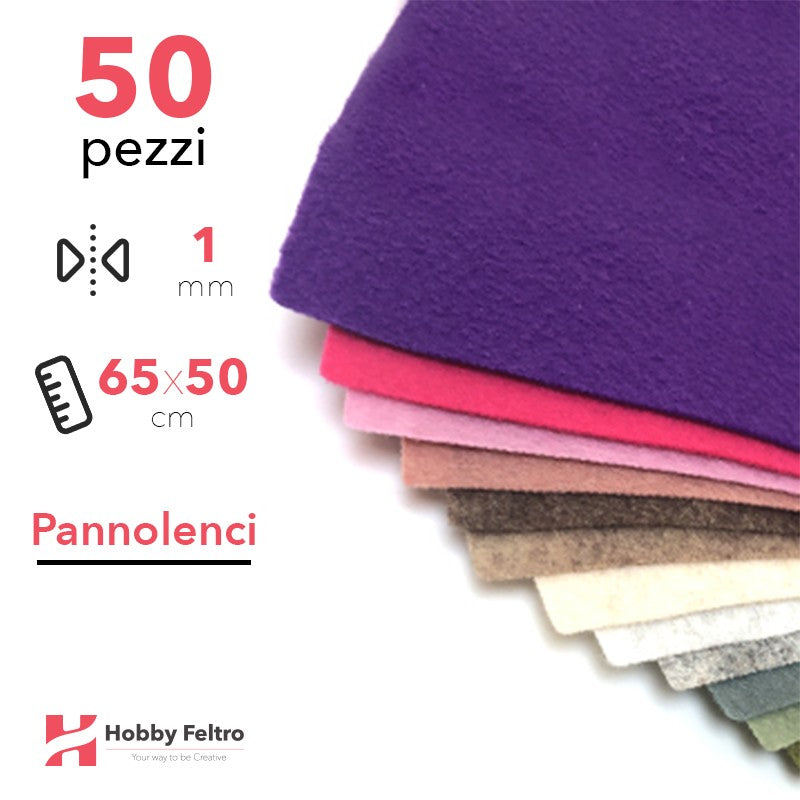 Kit Risparmio Pannolenci Tinta Unita 65x50cm 1mm 50 pezzi
