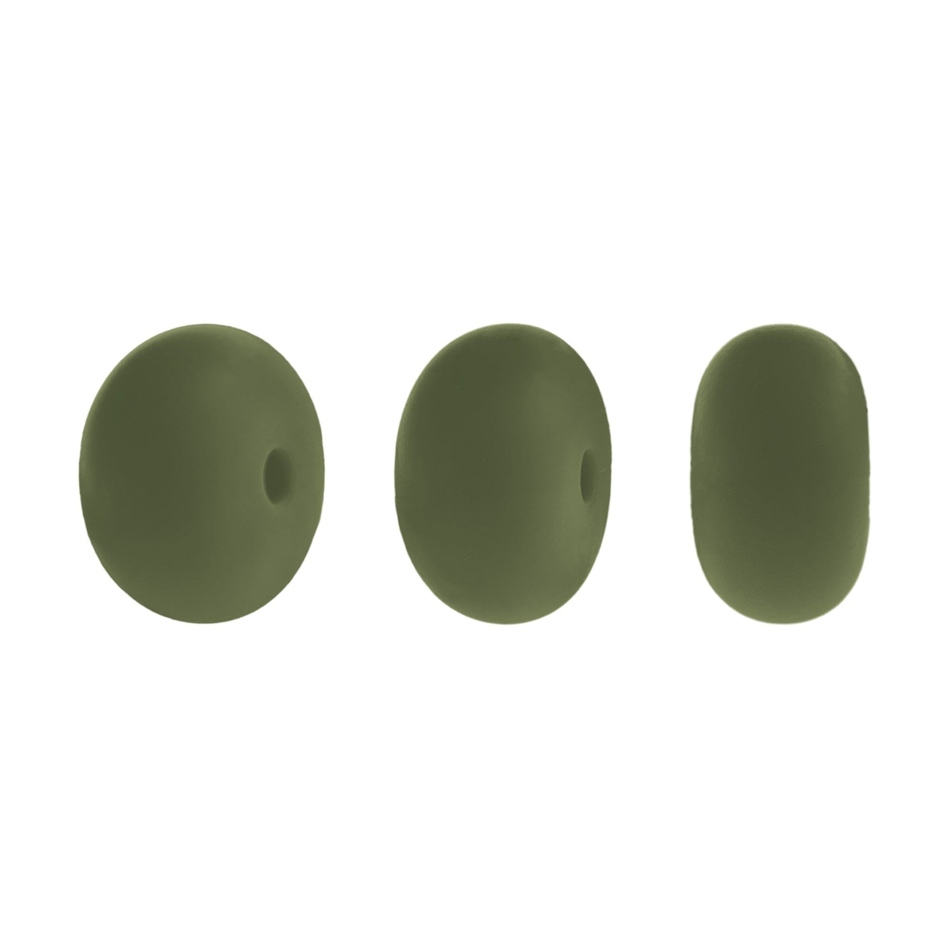perlina schiacciata separatore 14x8mm in silicone alimentare verde militare