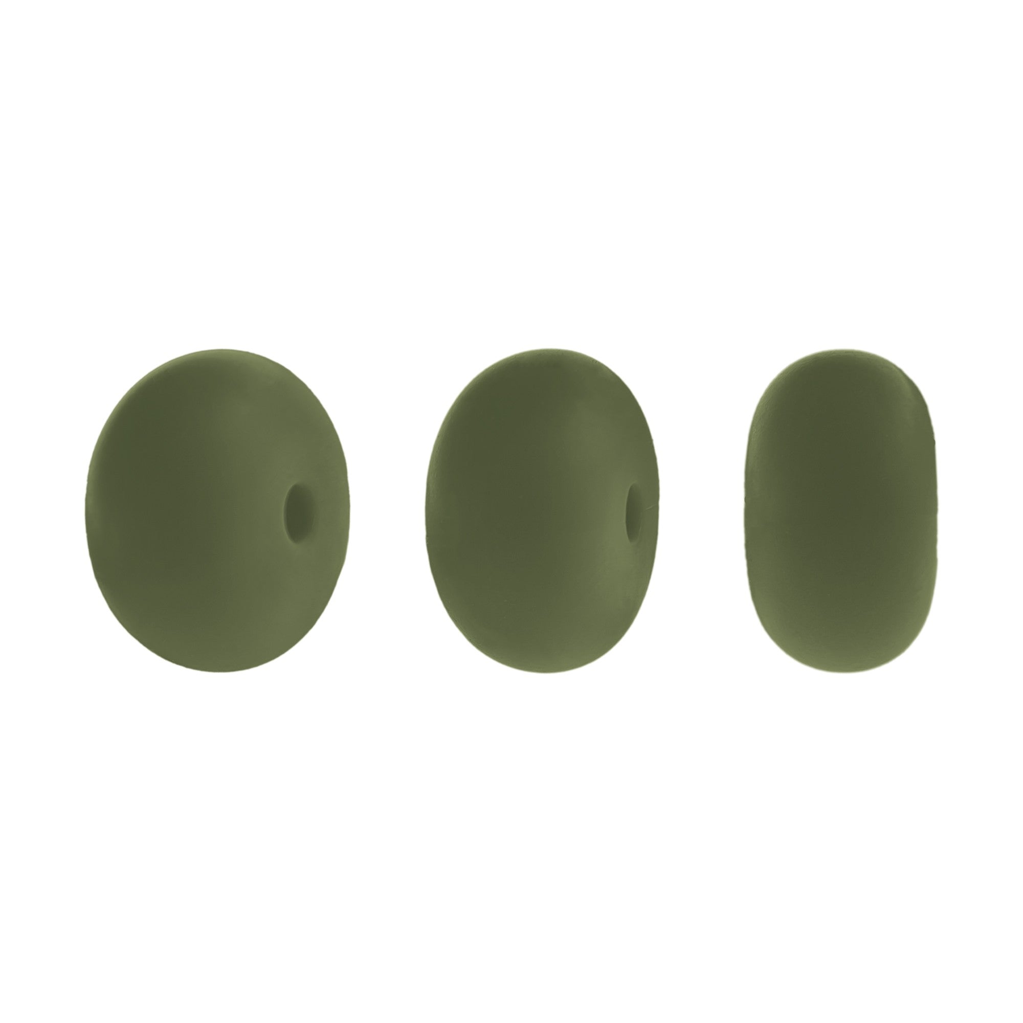 perlina schiacciata separatore 14x8mm in silicone alimentare verde militare
