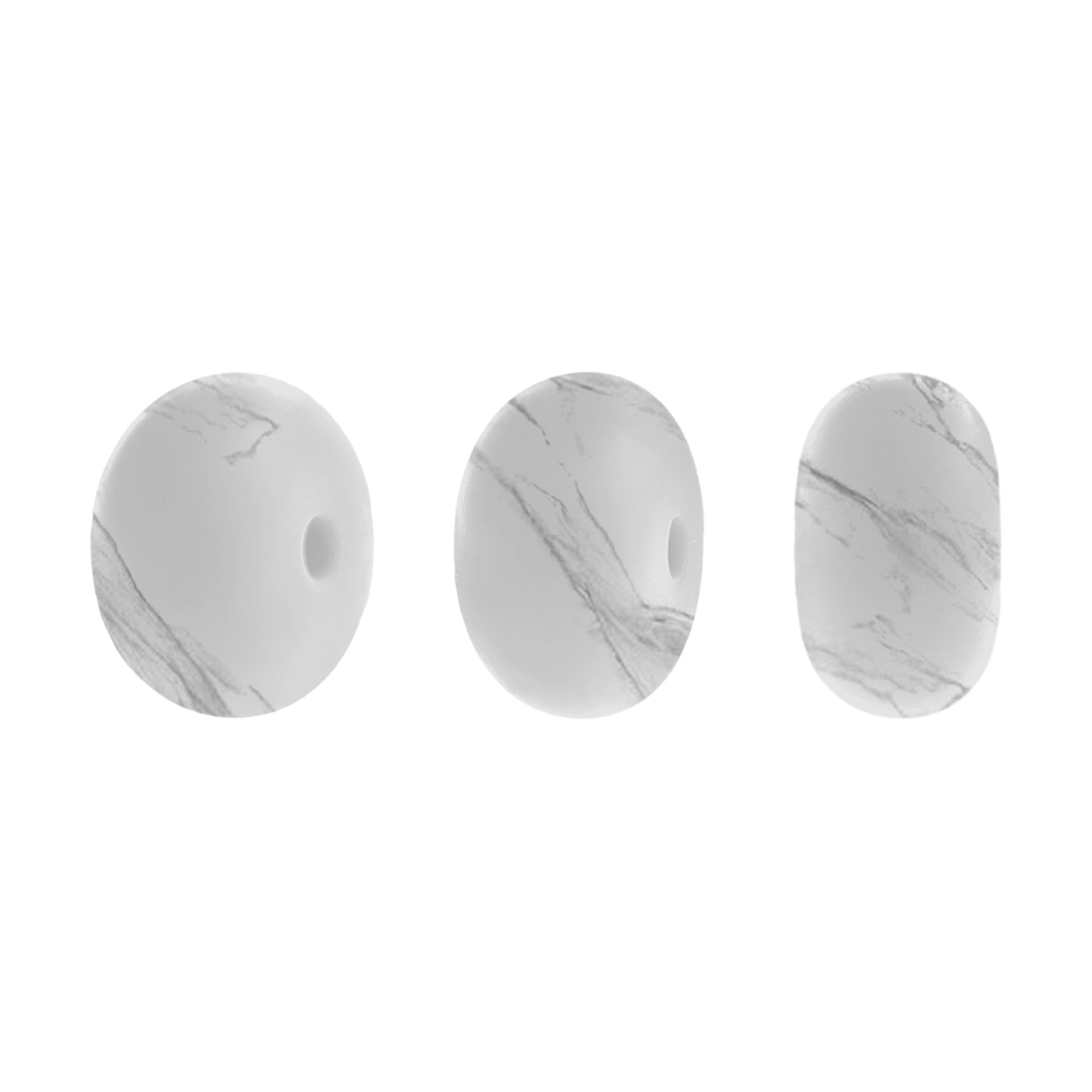 perlina schiacciata separatore 14x8mm in silicone alimentare bianco marmorizzato
