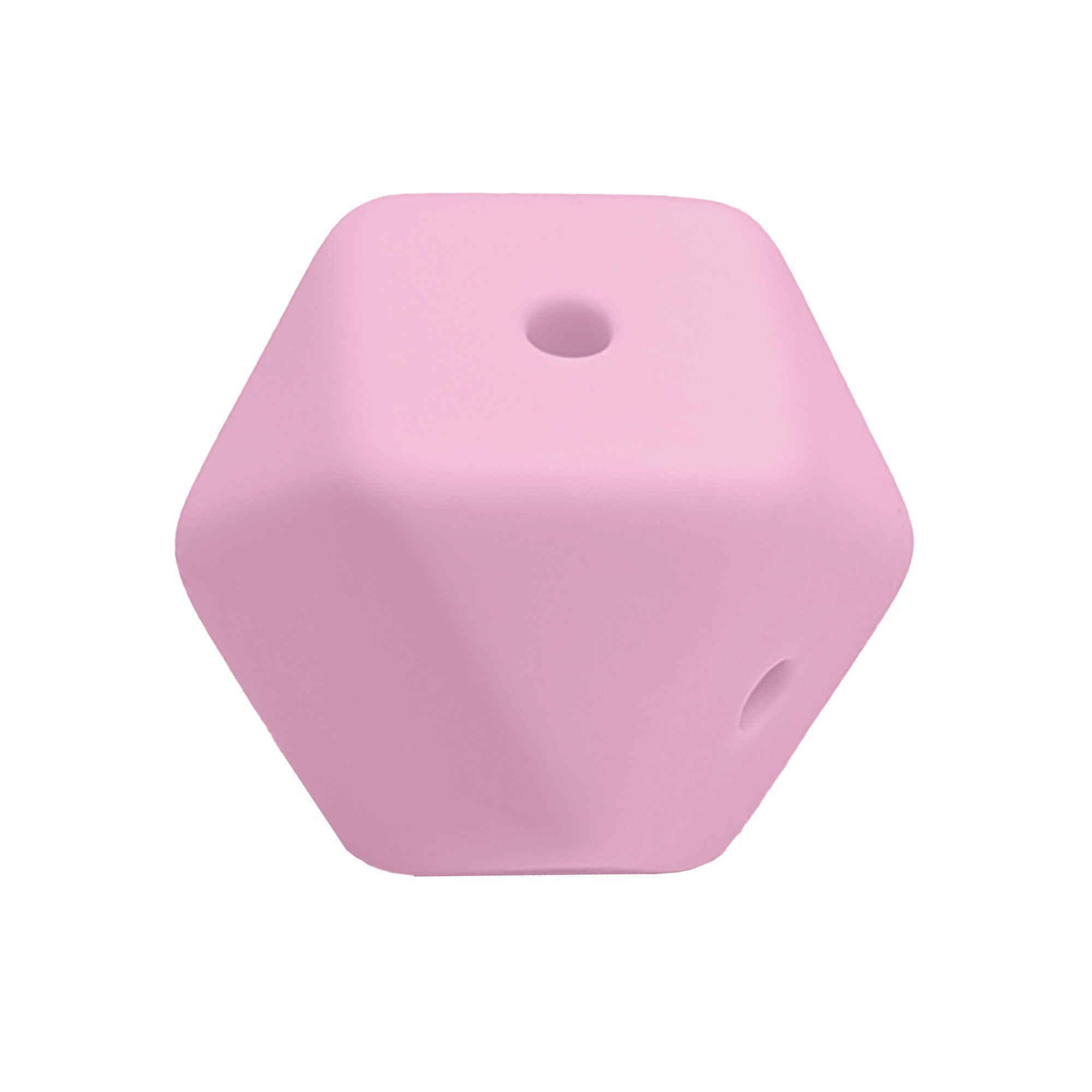 perlina cubo sfaccettato a 4 fori separatore 17x17mm in silicone alimentare rosa baby