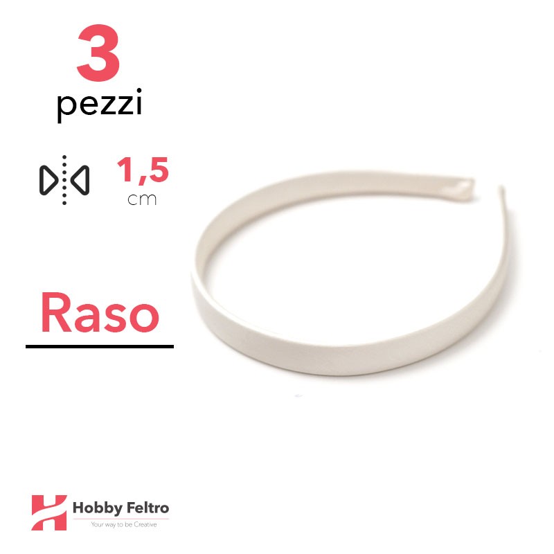 Cerchietti in raso 1,5 cm - Avorio codice 02 - Kit 3 pezzi