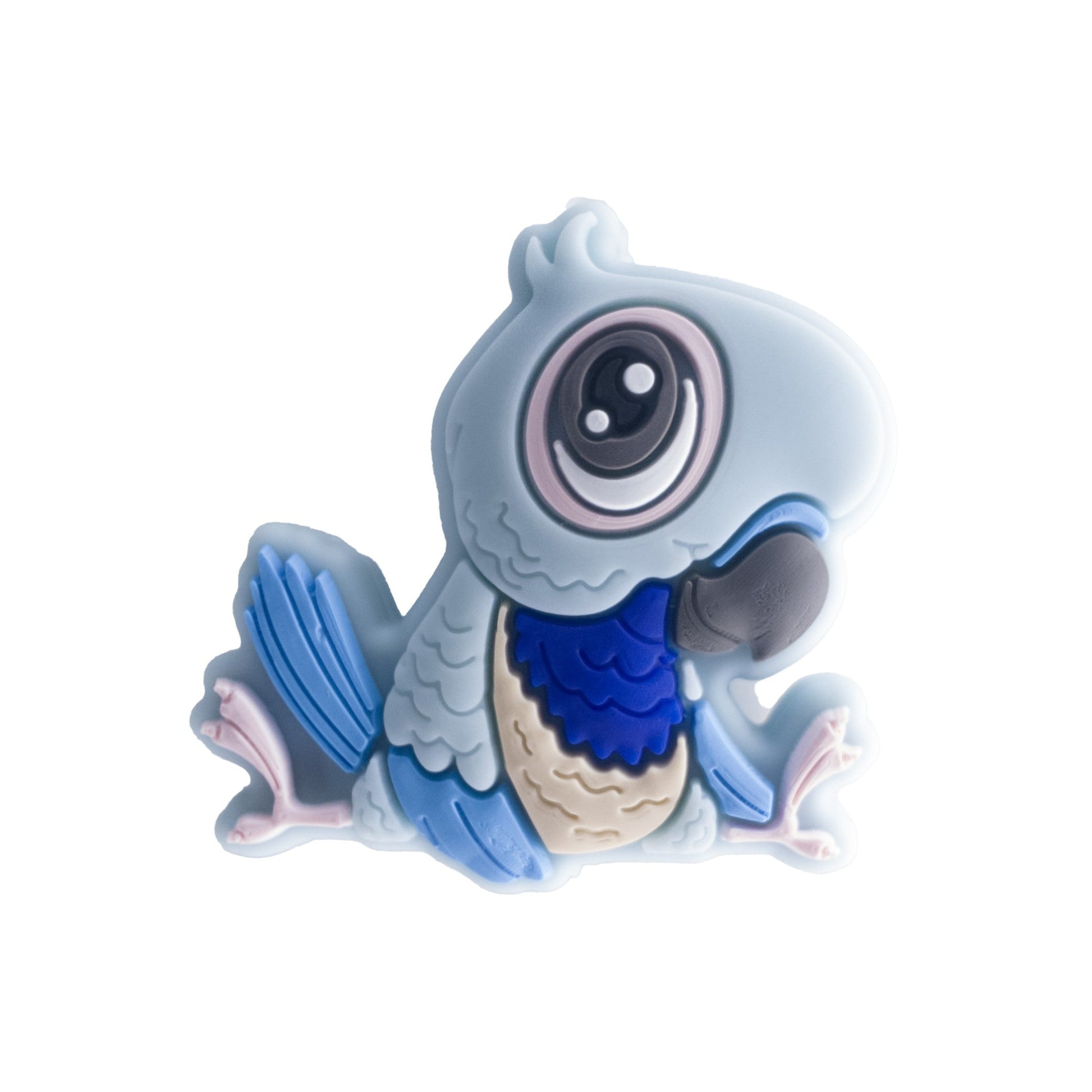 perlina separatore pappagallo 30x30mm in silicone alimentare azzurro