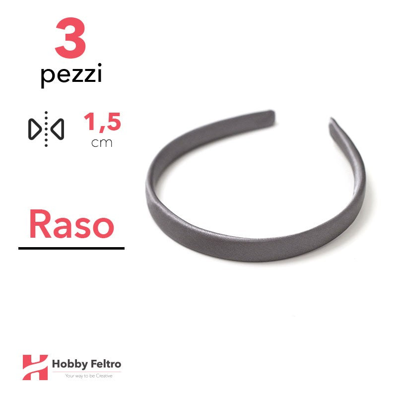 Cerchietto per Capelli Raso 1,5cm Kit 3 Pezzi Grigio COD.07