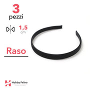 Cerchietto per Capelli Raso 1,5cm Kit 3 Pezzi Nero COD.09
