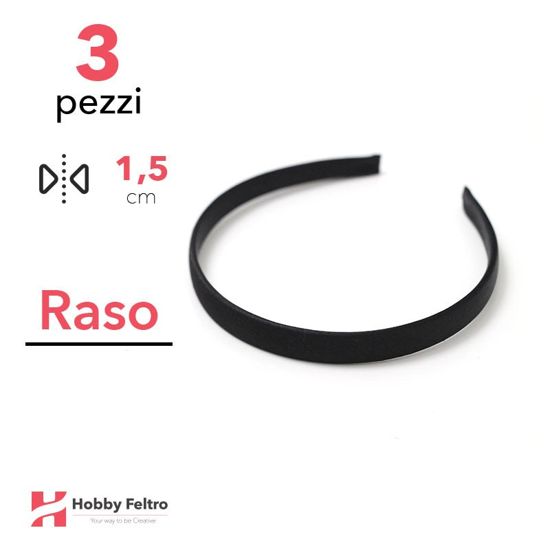 Cerchietto per Capelli Raso 1,5cm Kit 3 Pezzi Nero COD.09