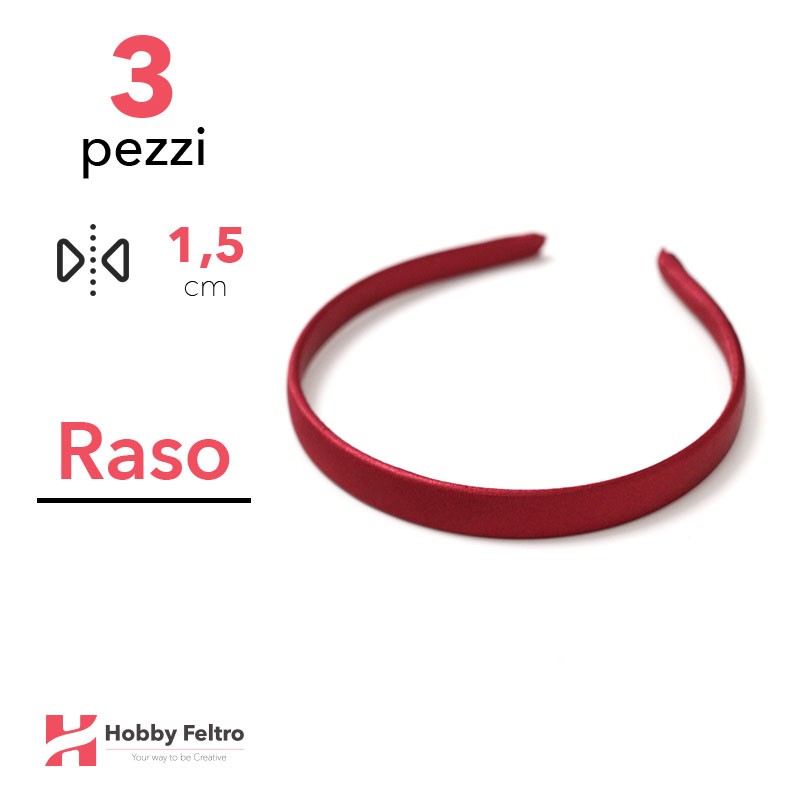 Cerchietti in raso 1,5 cm - Rosso Porpora codice 11 - Kit 3 pezzi