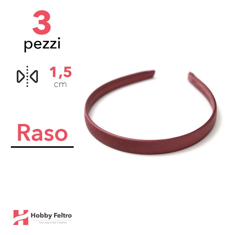 Cerchietto per Capelli Raso 1,5cm Kit 3 Pezzi Viola Vinaccia COD.12
