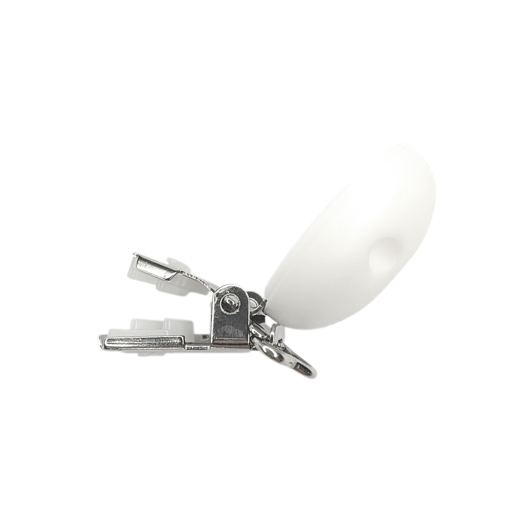 clip rotonda in silicone 42x30mm per porta ciuccio e catenelle in silicone per dentizione neonati bianco aperta