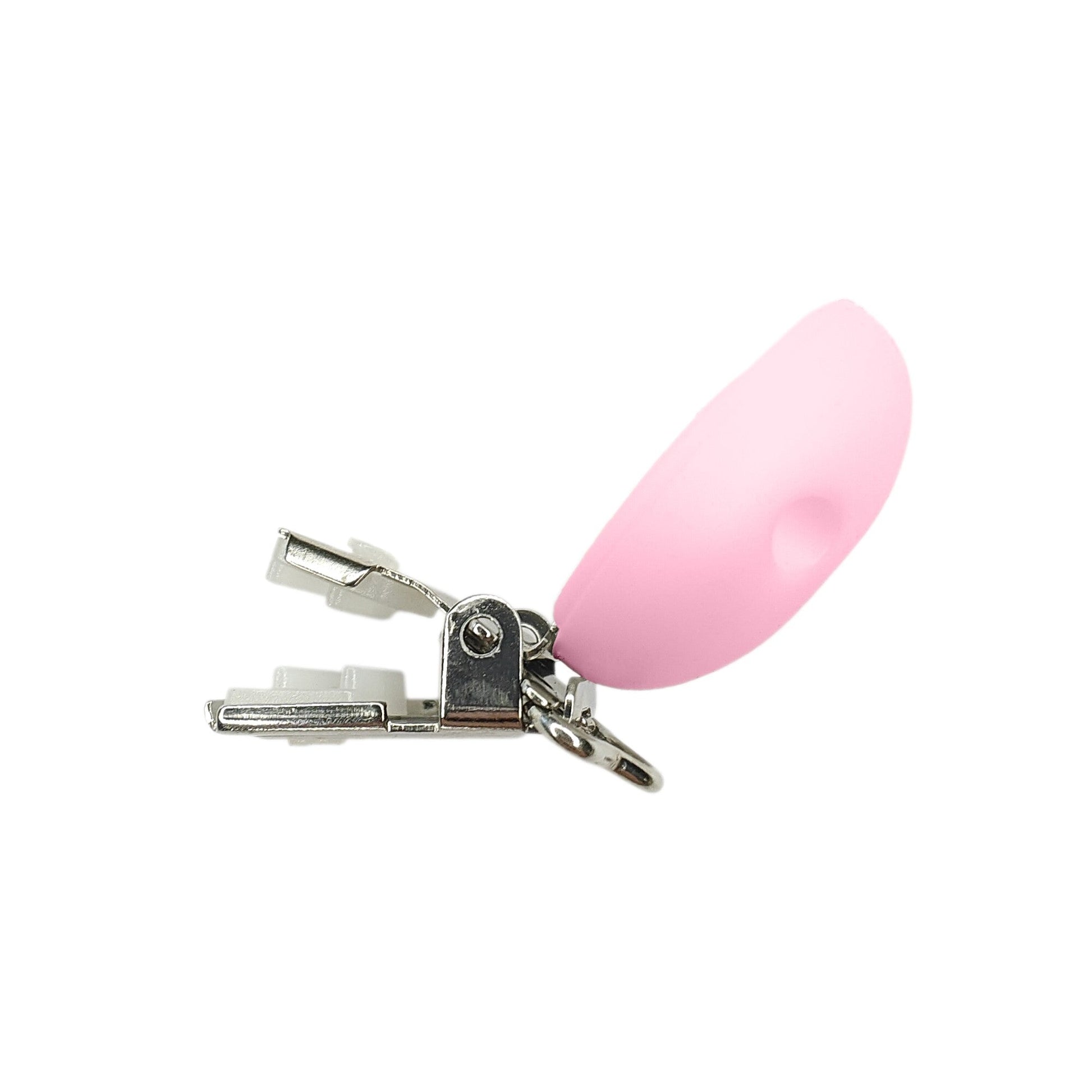 clip rotonda in silicone 42x30mm per porta ciuccio e catenelle in silicone per dentizione neonati rosa aperta