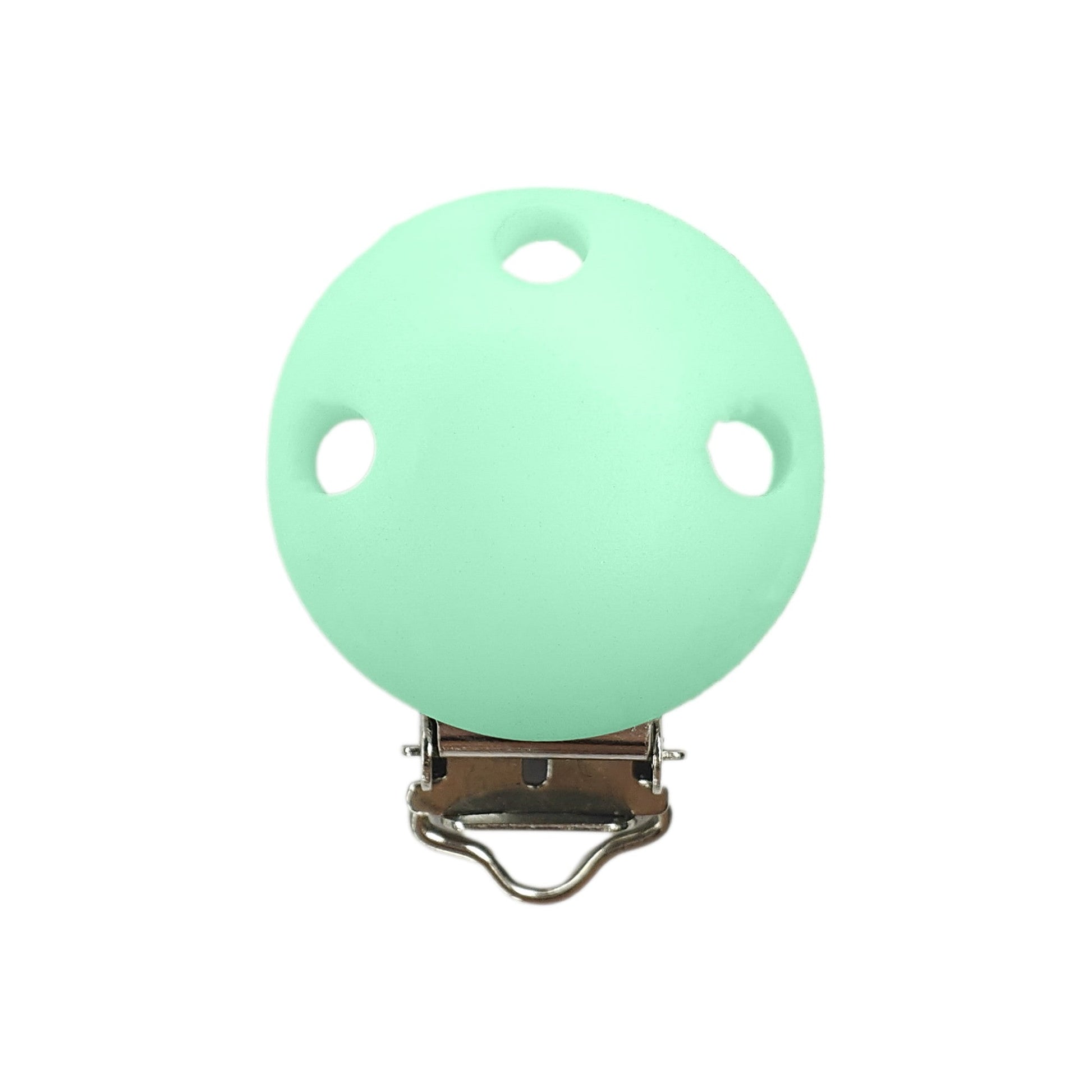 clip rotonda in silicone 42x30mm per porta ciuccio e catenelle in silicone per dentizione neonati verdino