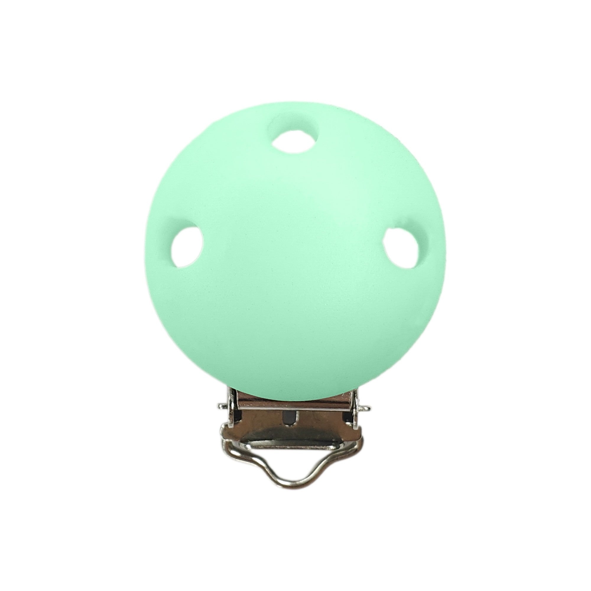 clip rotonda in silicone 42x30mm per porta ciuccio e catenelle in silicone per dentizione neonati verdino