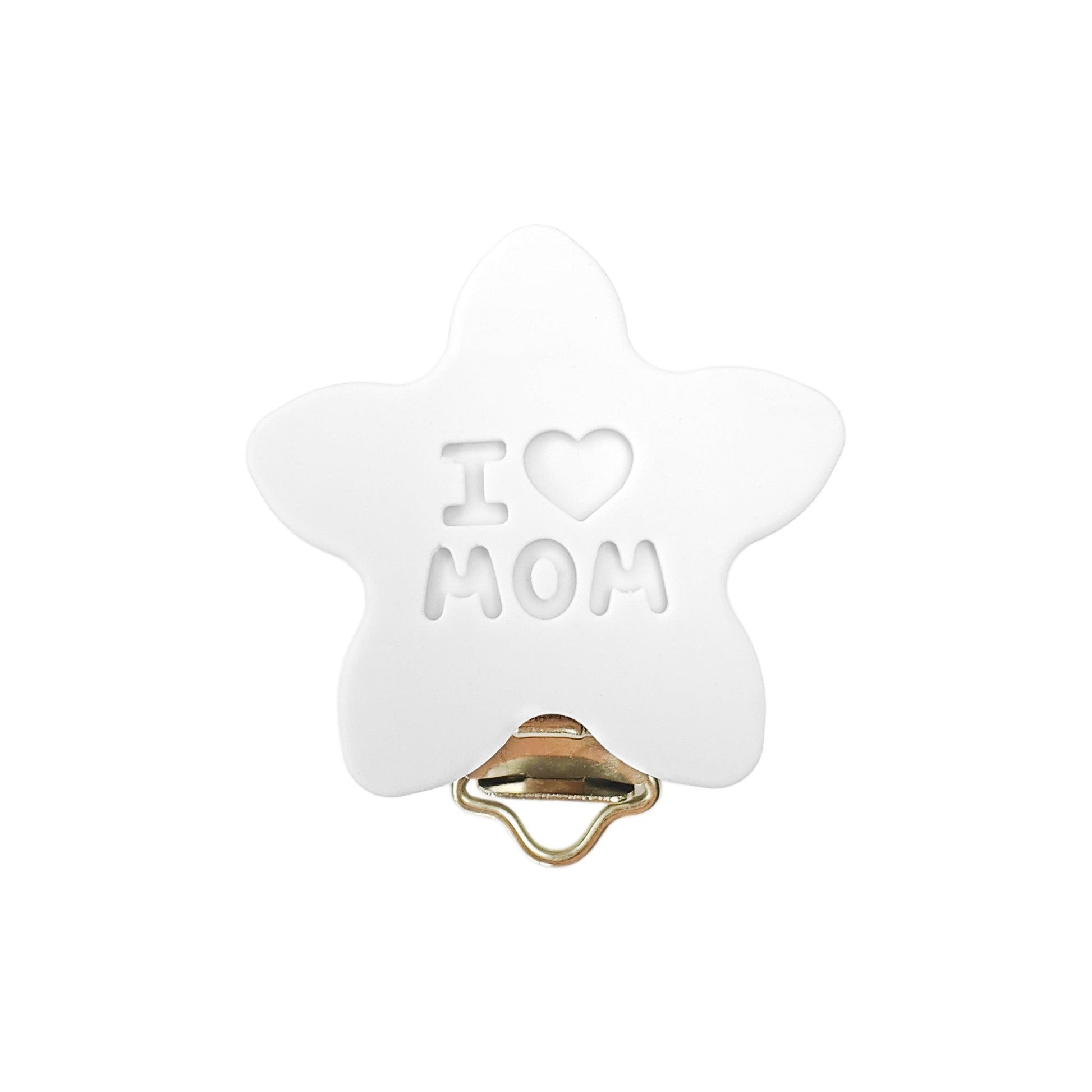 clip a stella in silicone 50x40mm per porta ciuccio e catenelle in silicone per dentizione neonati aperta bianco
