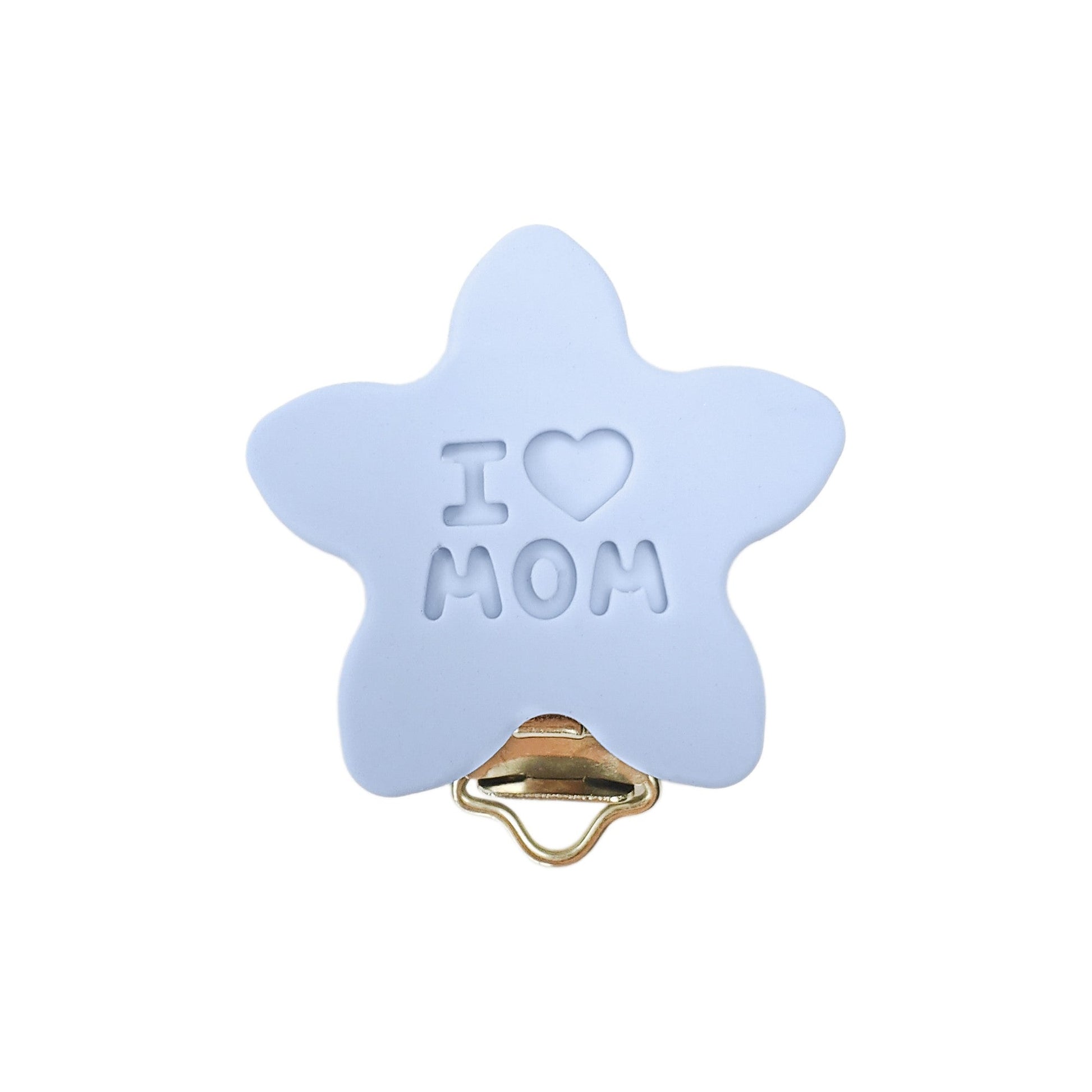 clip a stella in silicone 50x40mm per porta ciuccio e catenelle in silicone per dentizione neonati azzurro