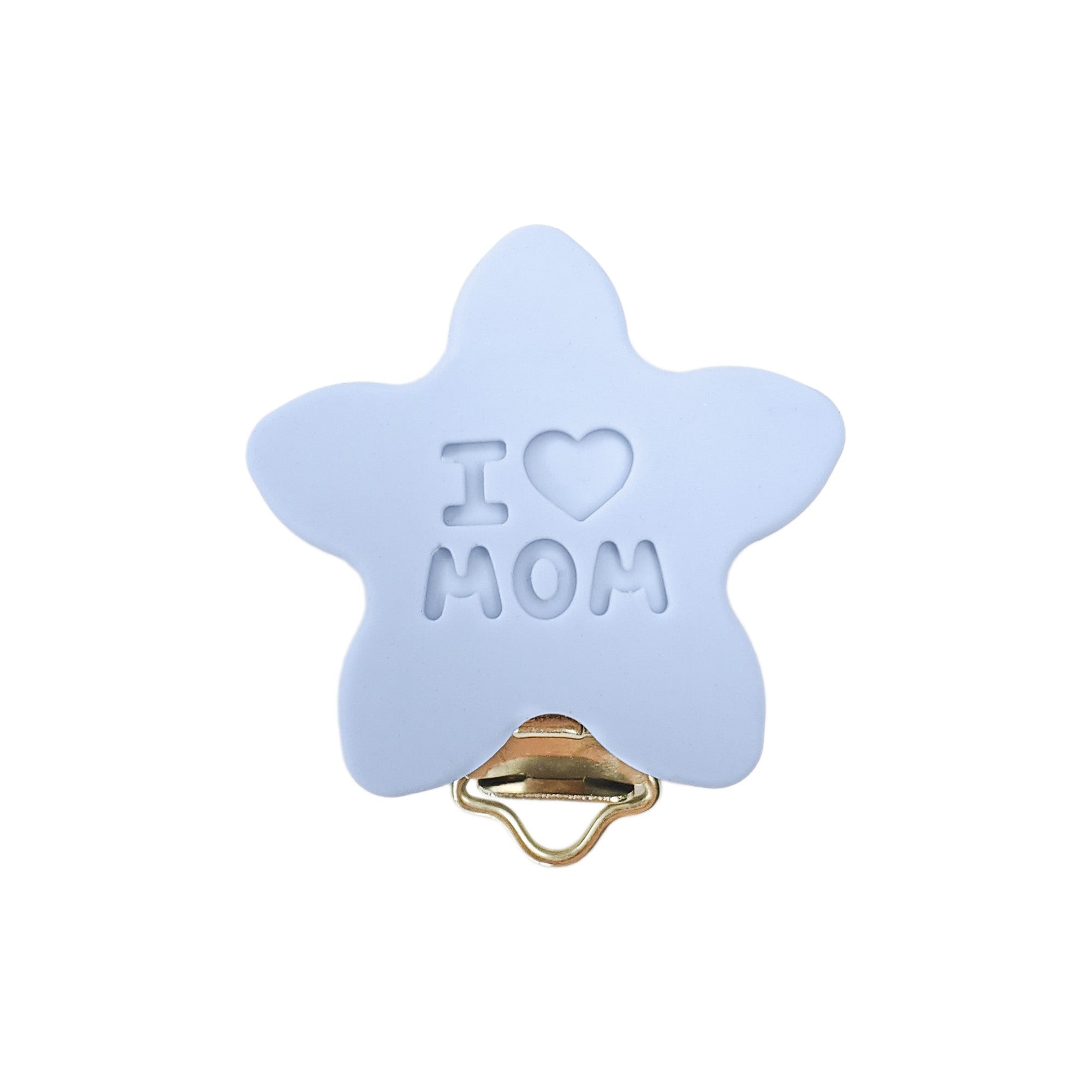 clip a stella in silicone 50x40mm per porta ciuccio e catenelle in silicone per dentizione neonati azzurro