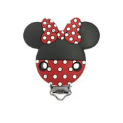 clip minnie mouse in silicone 65x53mm per porta ciuccio e catenelle in silicone per dentizione neonati pois rosso