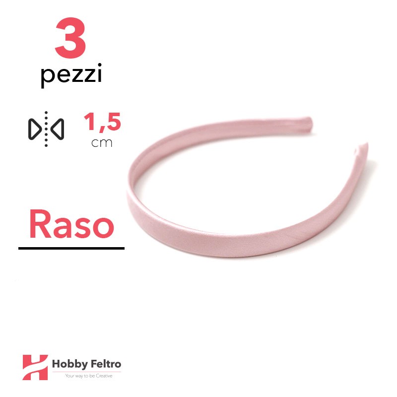 Cerchietti in raso 1,5 cm - Rosa Antico codice 18 - Kit 3 pezzi