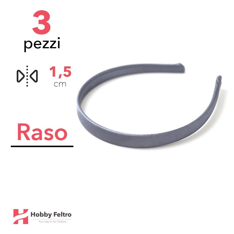 Cerchietto per Capelli Raso 1,5cm Kit 3 Pezzi Pino Grigio COD.22