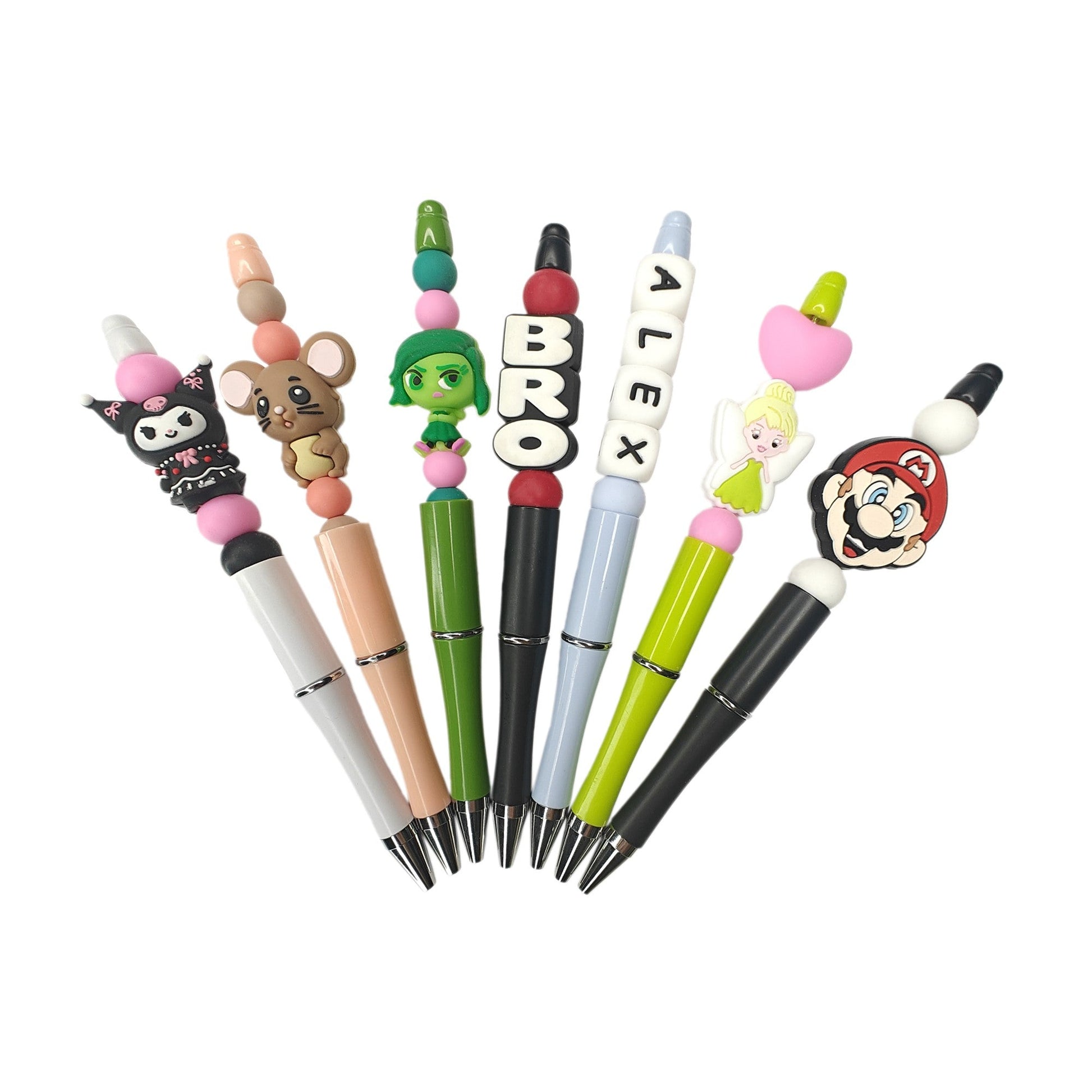 penna personalizzabile con perle e oggetti in silicone campioni