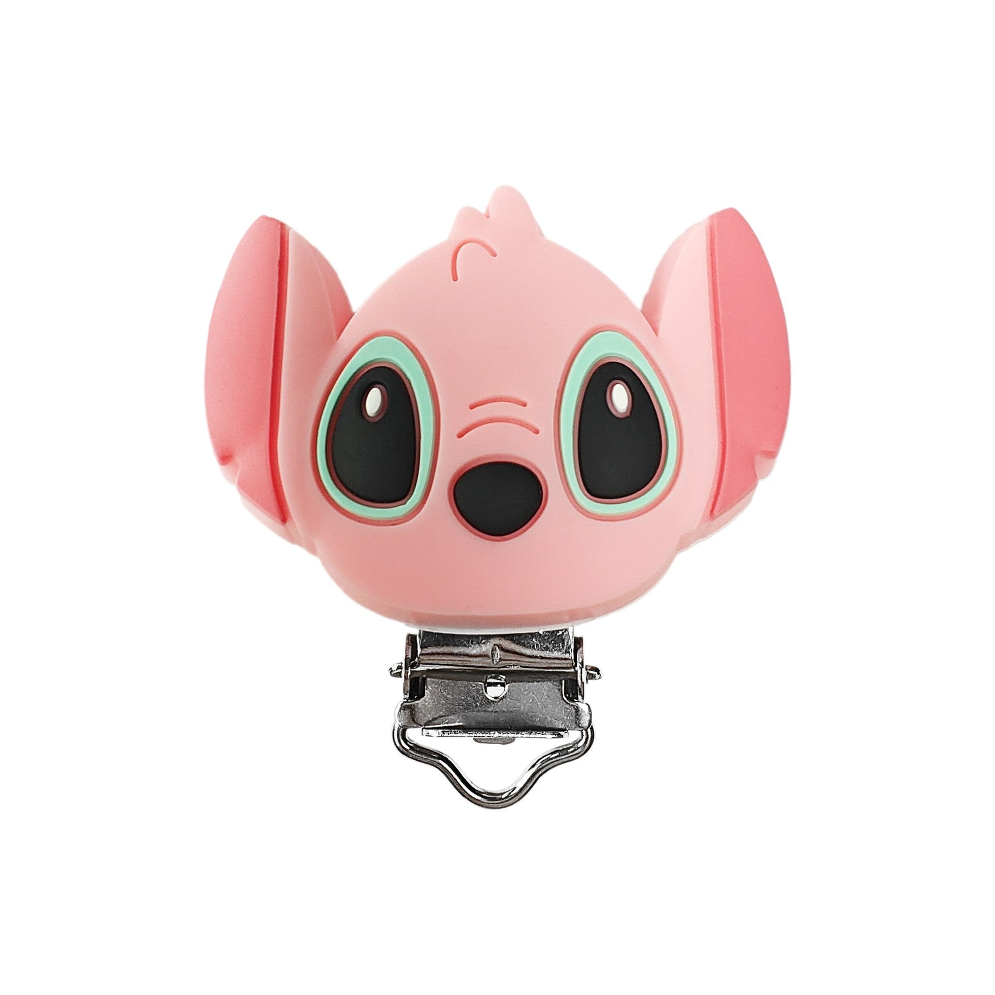 clip stitch angel in silicone 65x53mm per porta ciuccio e catenelle in silicone per dentizione neonati rosa